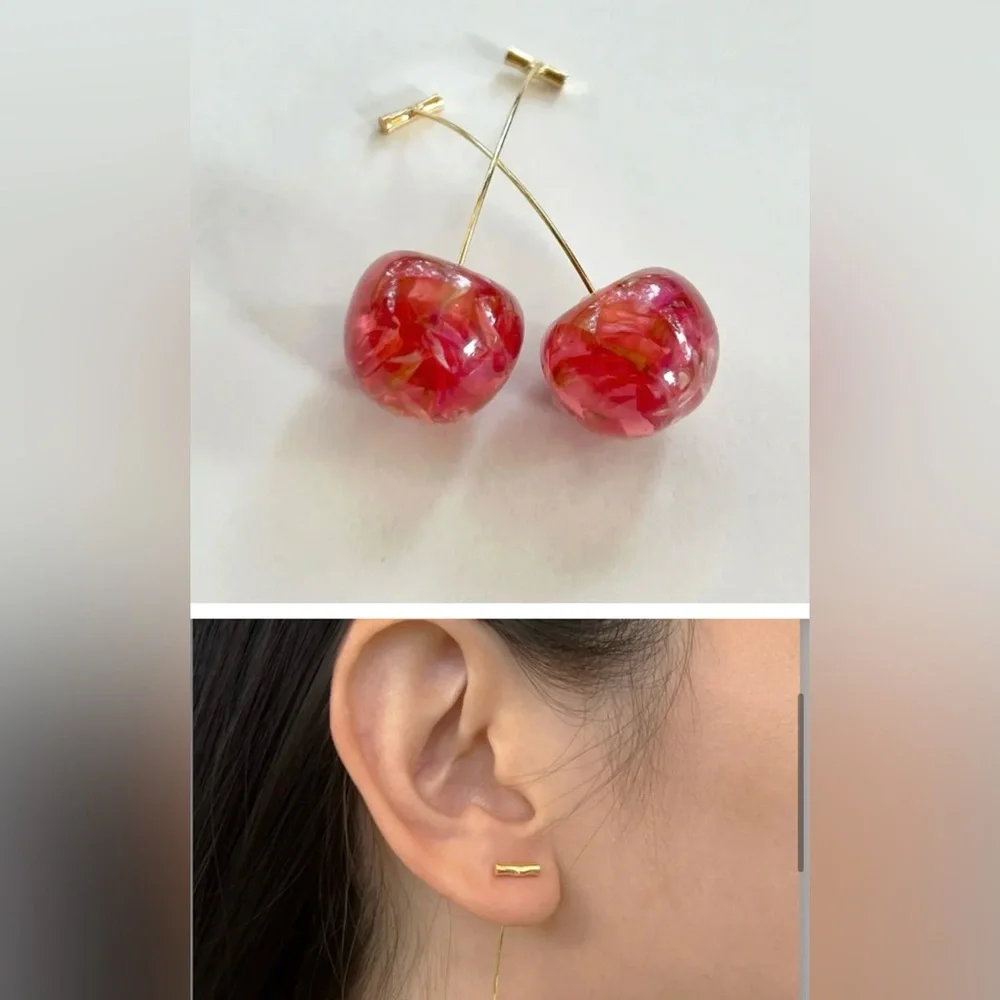 Anthropologie Cherry Red Drop Earrings | New - Picture 7 of 11